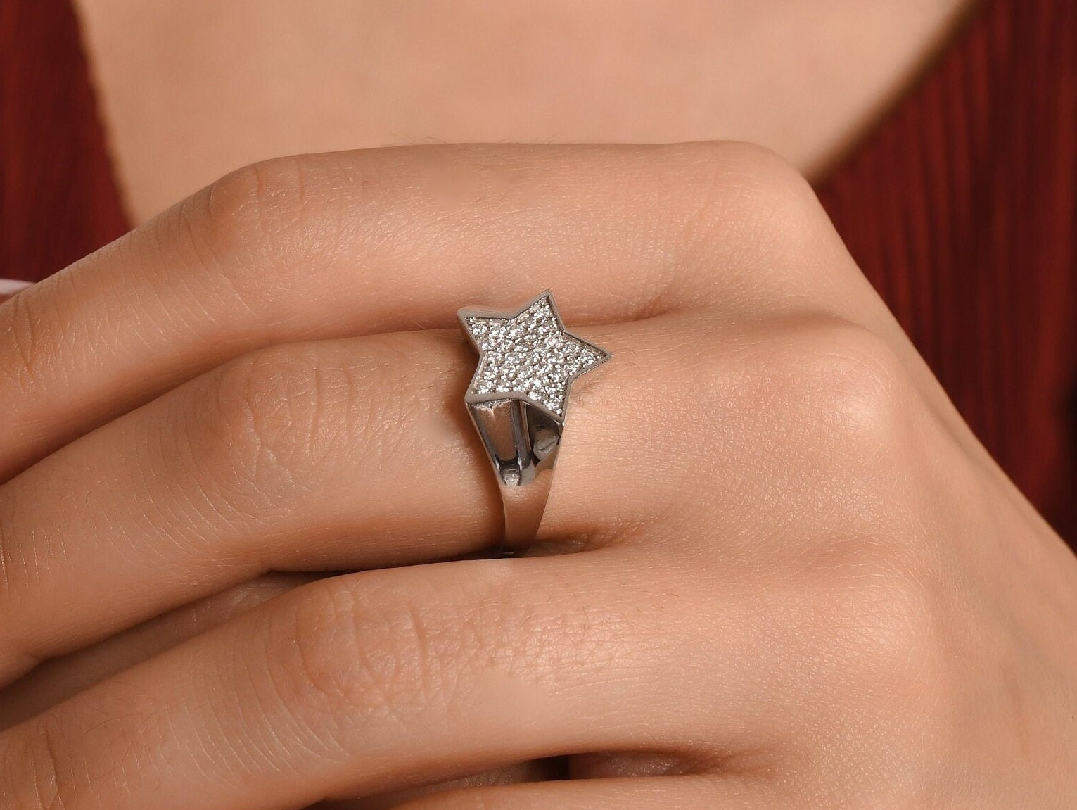 Chunky Diamant Stern Frauen Ring, 14K Gold Ehering, Einstellung Pinky Siegelring 18K Ring von ByGianniDiamond
