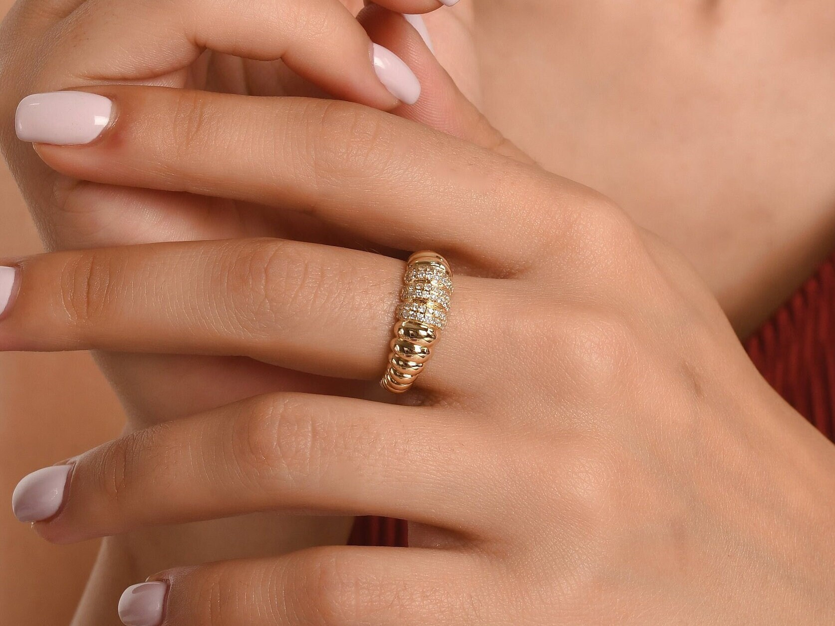 Croissant-Ring, Alltagsringe, 14K-stapelringe, Diamant-Zigarrenband, Dicker Goldring, Edler Schmuck von ByGianniDiamond