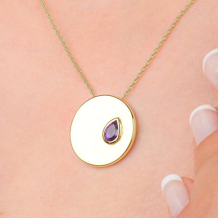 Gold Disc Halskette Mit Amethyst, Amethyst Kreis Halskette, Versprechen Braut Schmuck, Für Meine Frau von ByGianniDiamond