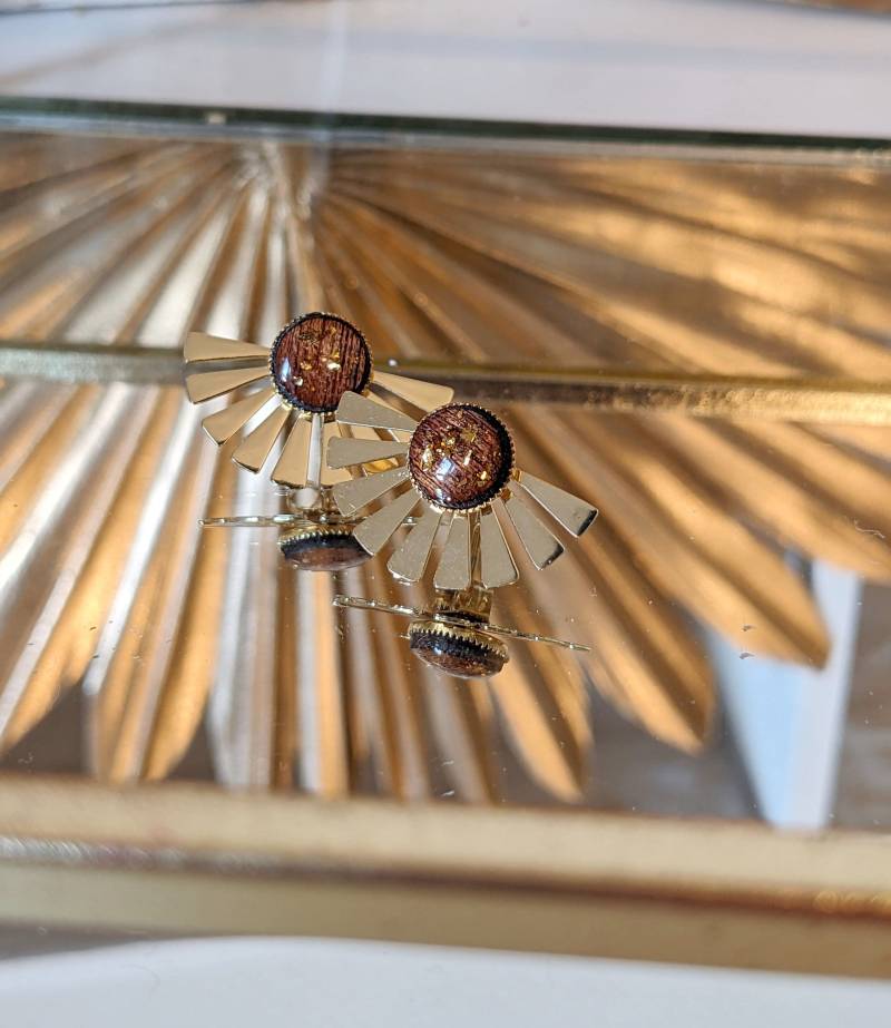 Ohrringe Aus Holz, Messing Und Edelstahl, Handbemalt Harzbeschichtet. 3 in 1 Juwel - Soledad von ByHeloise