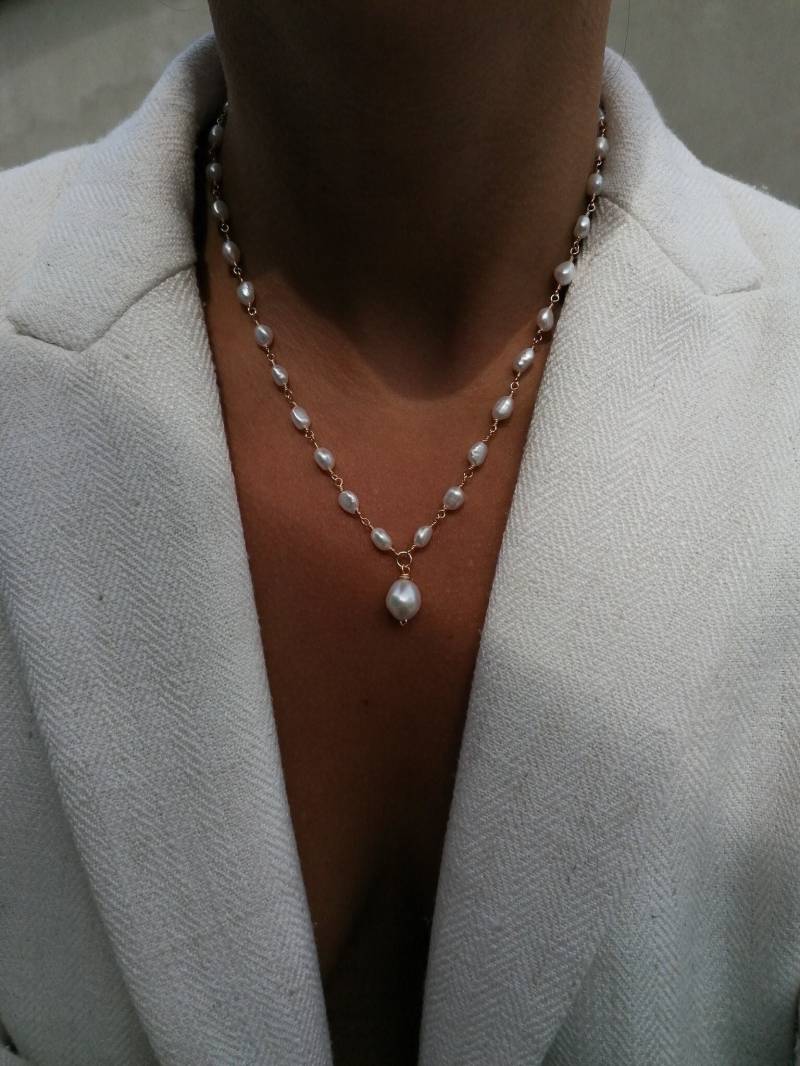 Boho Süßwasser Perlen Kette Gold Draht Wrapped Brautschmuck von ByIsabelleDesign