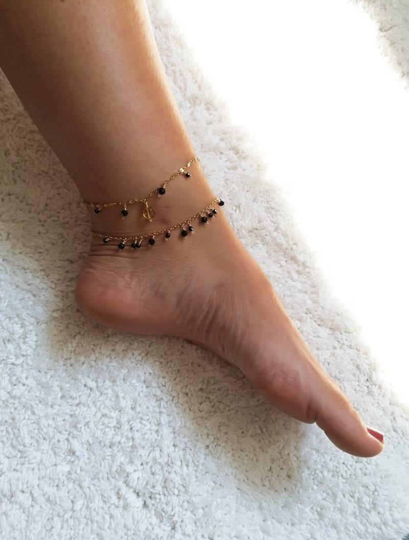 Edelstein Bettelkette Fußkettchen, Citrin Und Spinell Mineral Körperschmuck, Fußkettchen Stapel von ByIsabelleDesign