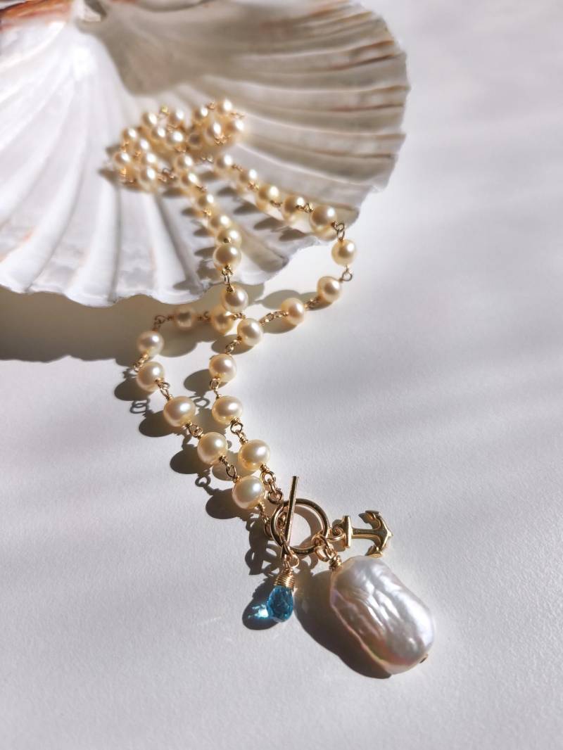 Gelbe Perle Toggle Halskette Gold Filled Schmuck von ByIsabelleDesign