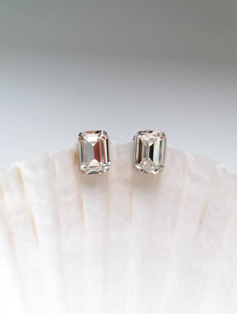 Große Kristall Ohrstecker, Silber Ohrstecker Achteck, Braut Hochzeit Schmuck von ByIsabelleDesign