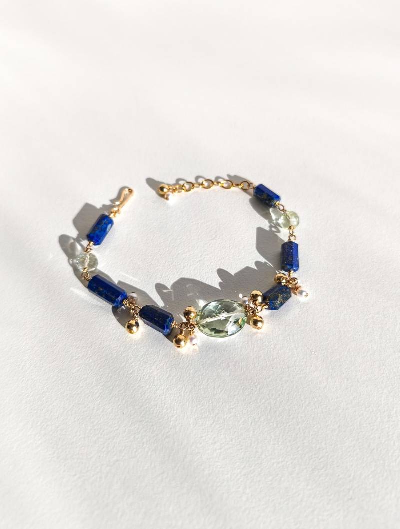 Lapis Lazuli & Grüner Amethyst Bettelarmband 14K Gold Fill von ByIsabelleDesign