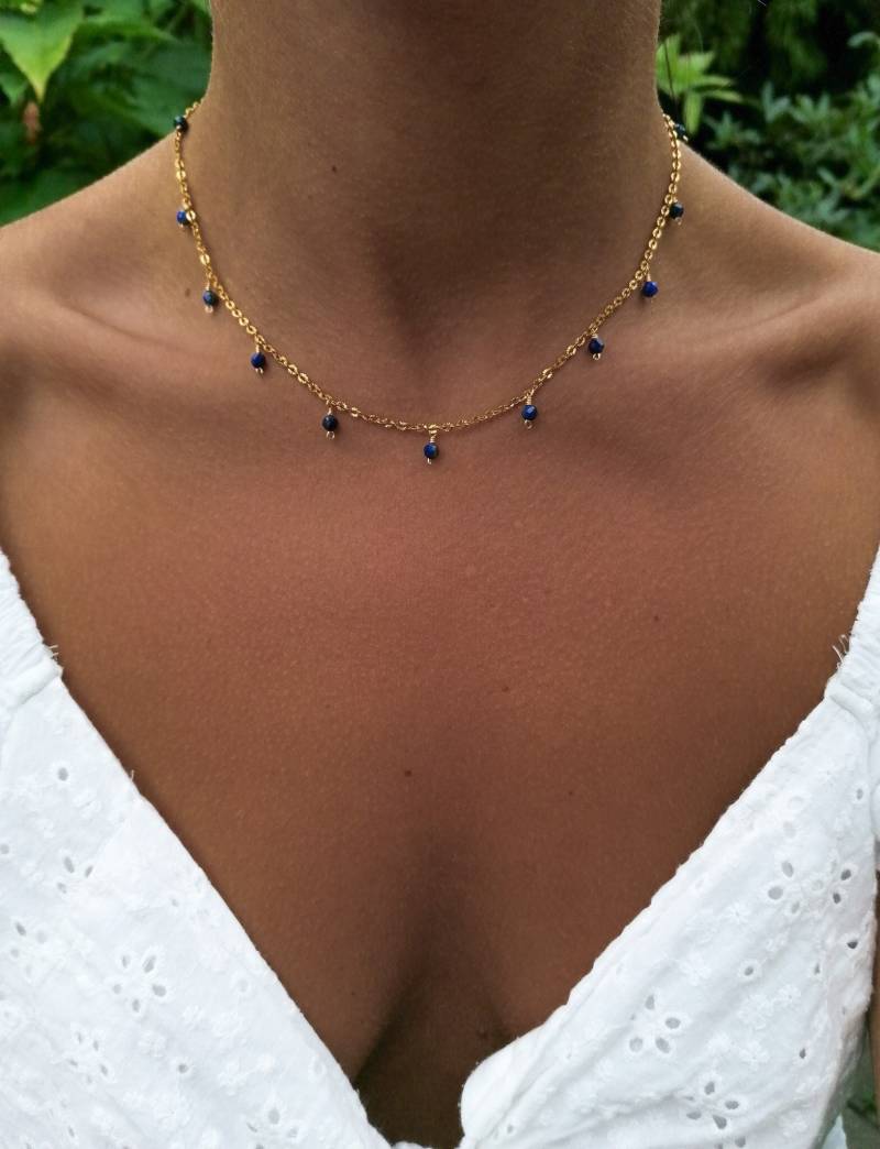 Lapis Lazuli Halskette, Goldkette Charm Edelstein Schmuck September Geburtsstein Geschenk von ByIsabelleDesign