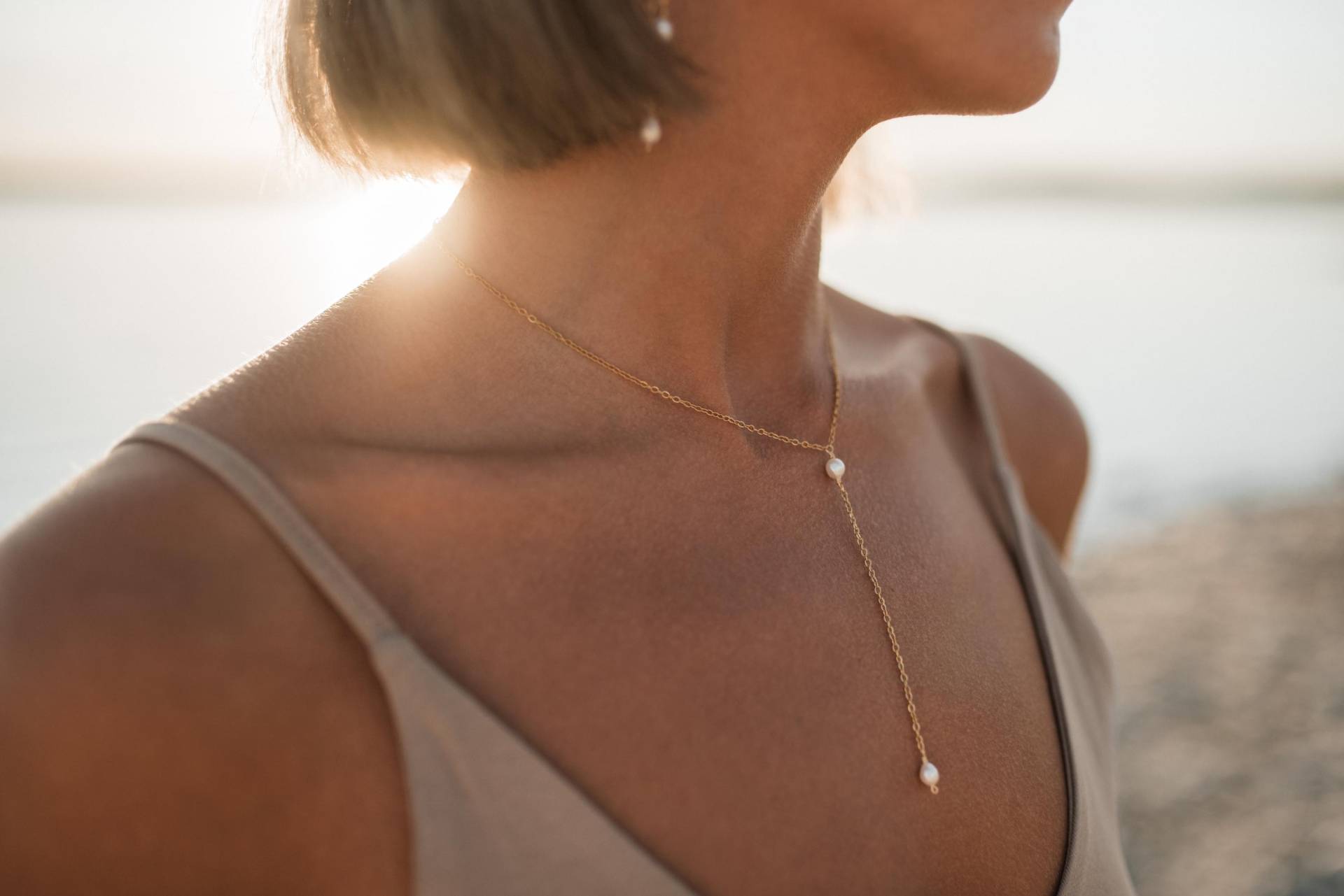 Perlenkette Y-Halskette Brautschmuck Gegen Anlaufen von ByIsabelleDesign