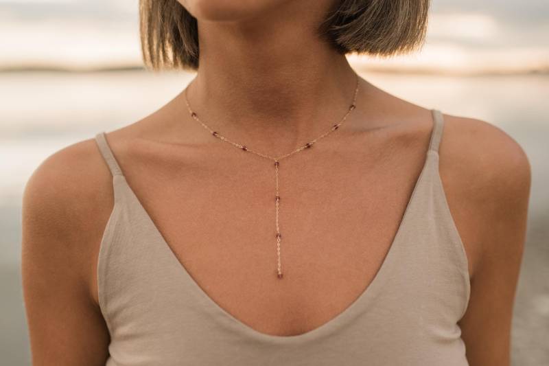 Pink Turmalin Y-Kette 14K Gold Filled Schmuck von ByIsabelleDesign