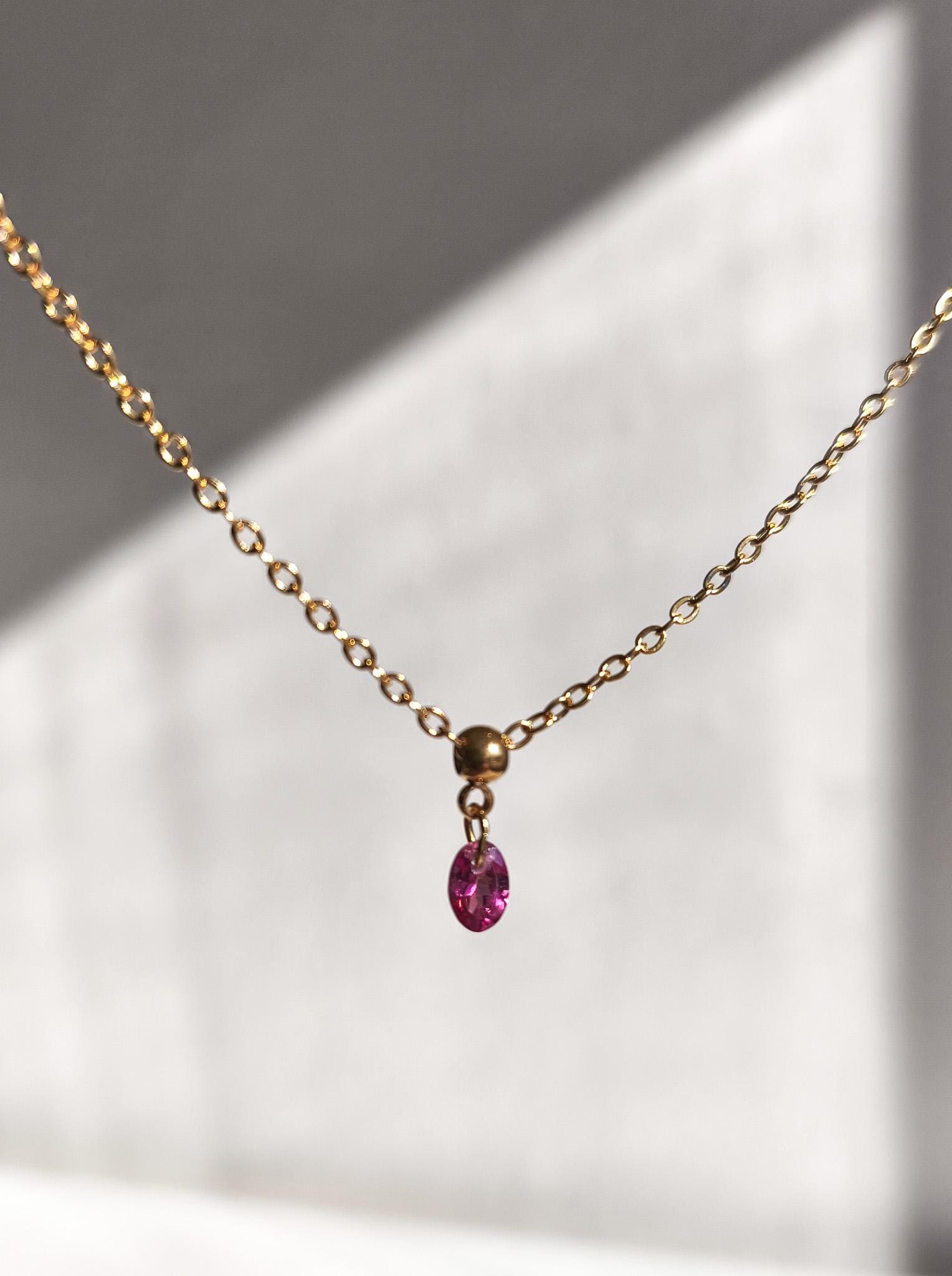 Rhodolith Granat Charm Kette Oval Cut Pink Edelstein Schmuck von ByIsabelleDesign