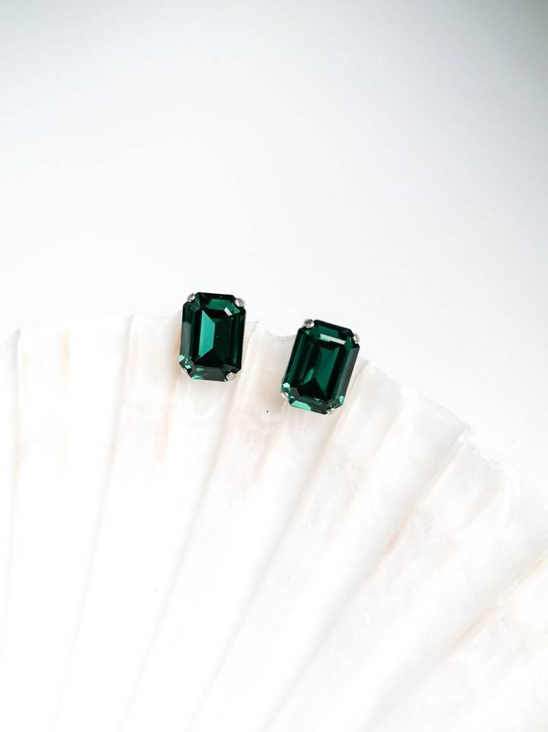 Smaragd Achteck Ohrstecker, Grüne Kristall Ohrringe, Braut Hochzeit Schmuck von ByIsabelleDesign