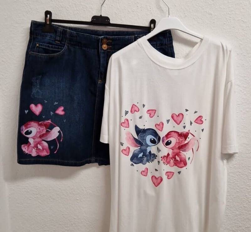 stitch Zweiteiler Jeansock Mit Shirt Größe 40 von ByKleiderstubeNixxs