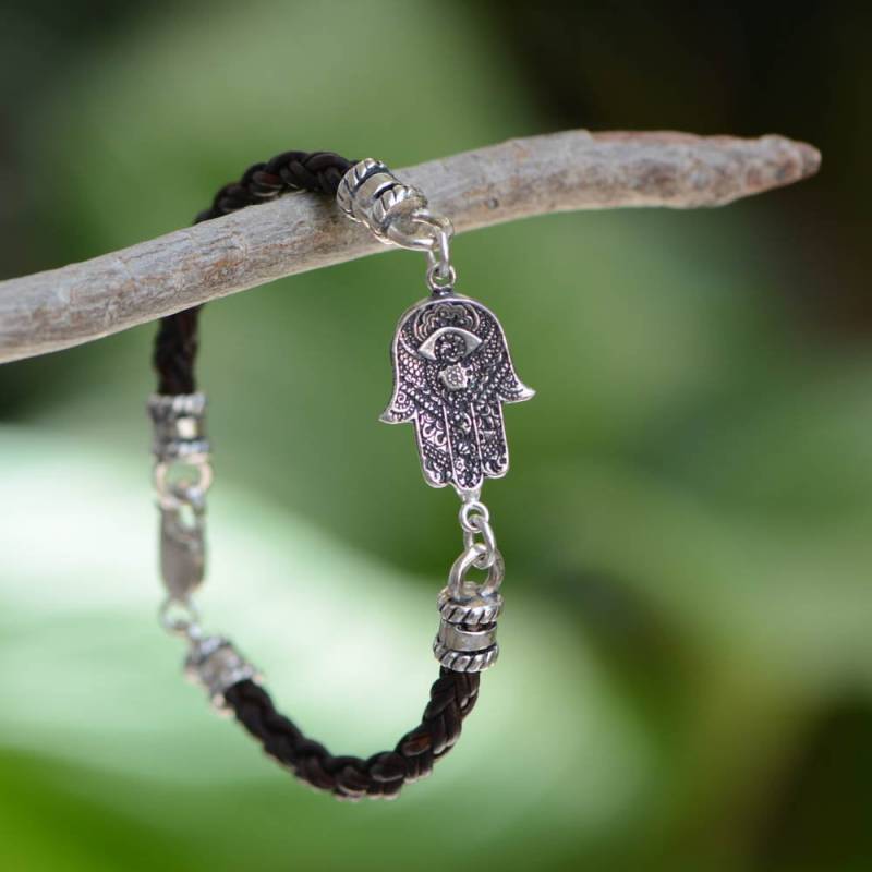 Hamsa Armband Auf Geflochtener Leder Schnur Hamsa Armband Auf Geflochtener Leder Schnur von ByLiad