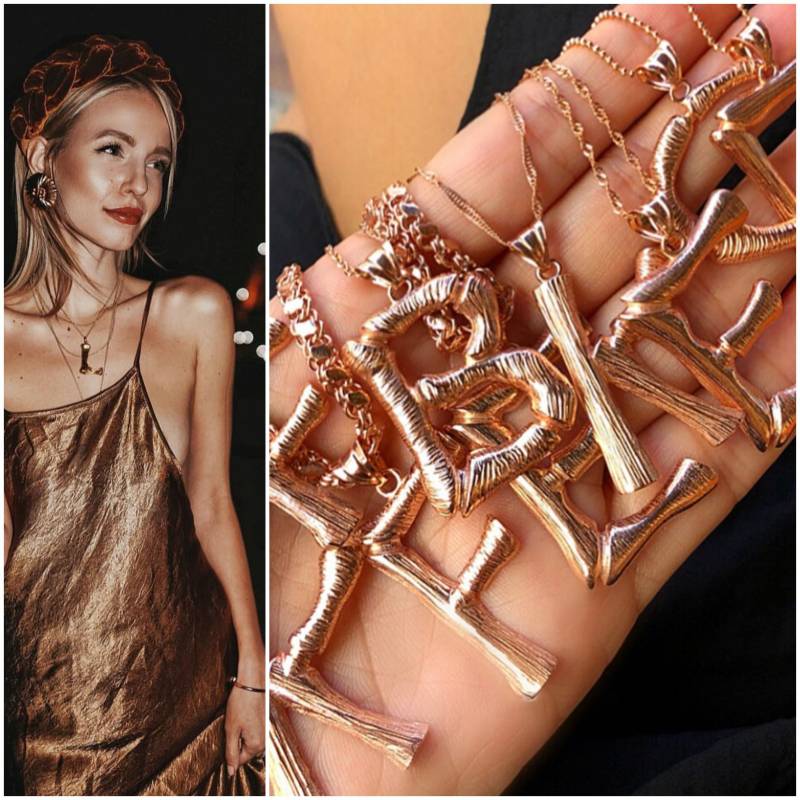 925 Sterling Silber Bambus Anfangsbuchstabe Personalisierte Halskette Mit Dünner Kette von ByLivRich