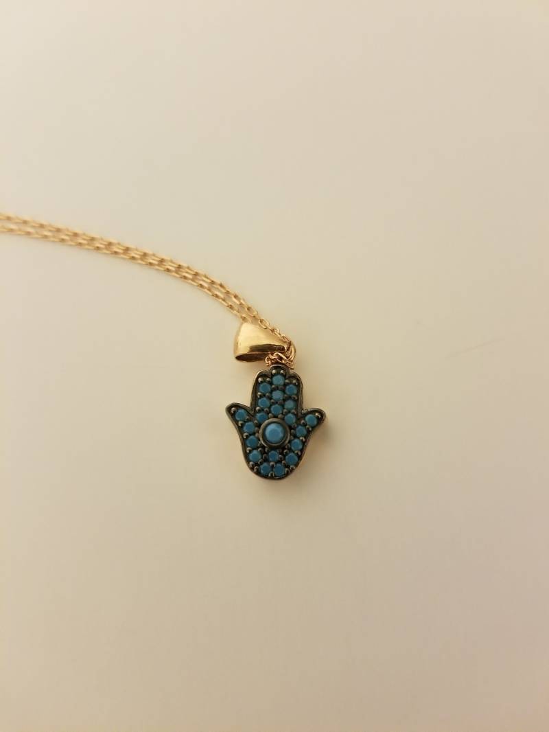 925 Sterling Silber Blauer Zirkon Hamsa Hand Halskette von ByLivRich