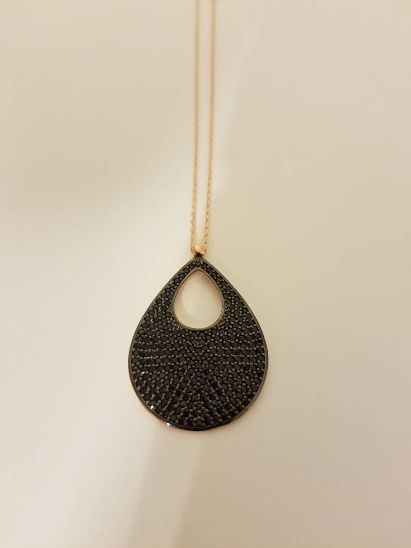 925 Sterling Silber Schwarzer Zirkon Handgefertigte Tropfen Halskette von ByLivRich