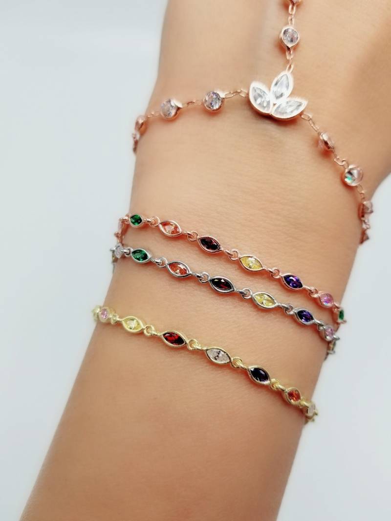 Bunte Zirkon Ellipse Armband Verstellbare Kette| 925 Sterling Silber von ByLivRich