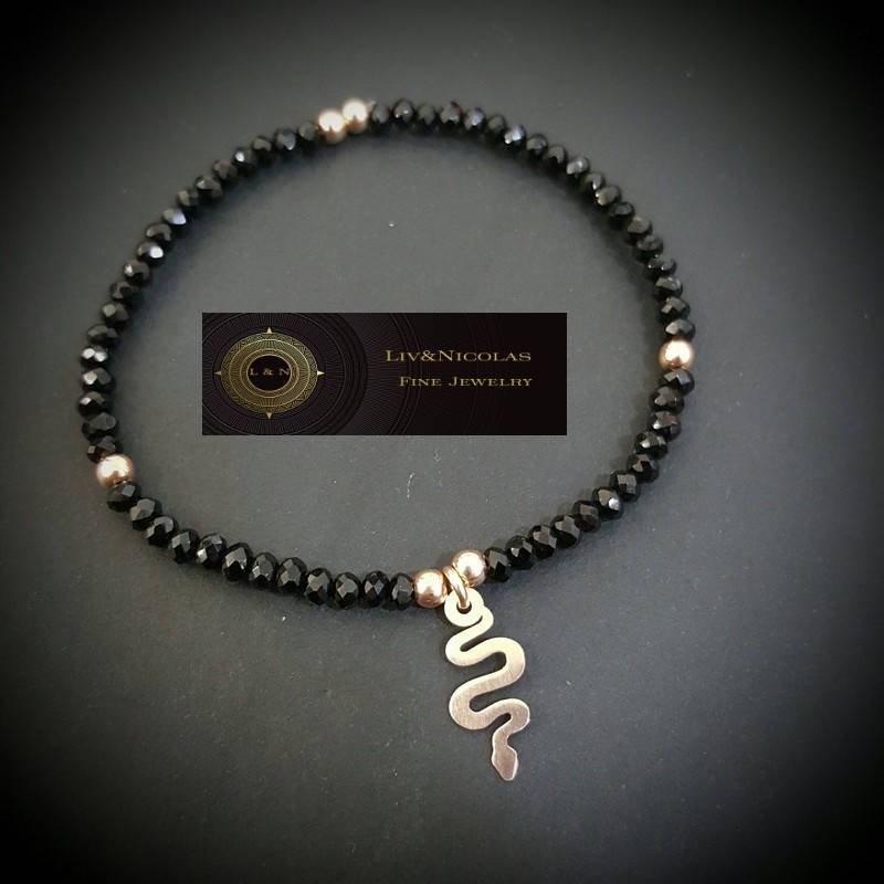 Echte Schwarze Hämatit Bead Schlange, Hamsa, Engel Oder Klee Charm Verstellbares Armband 925 Sterling Silber von ByLivRich