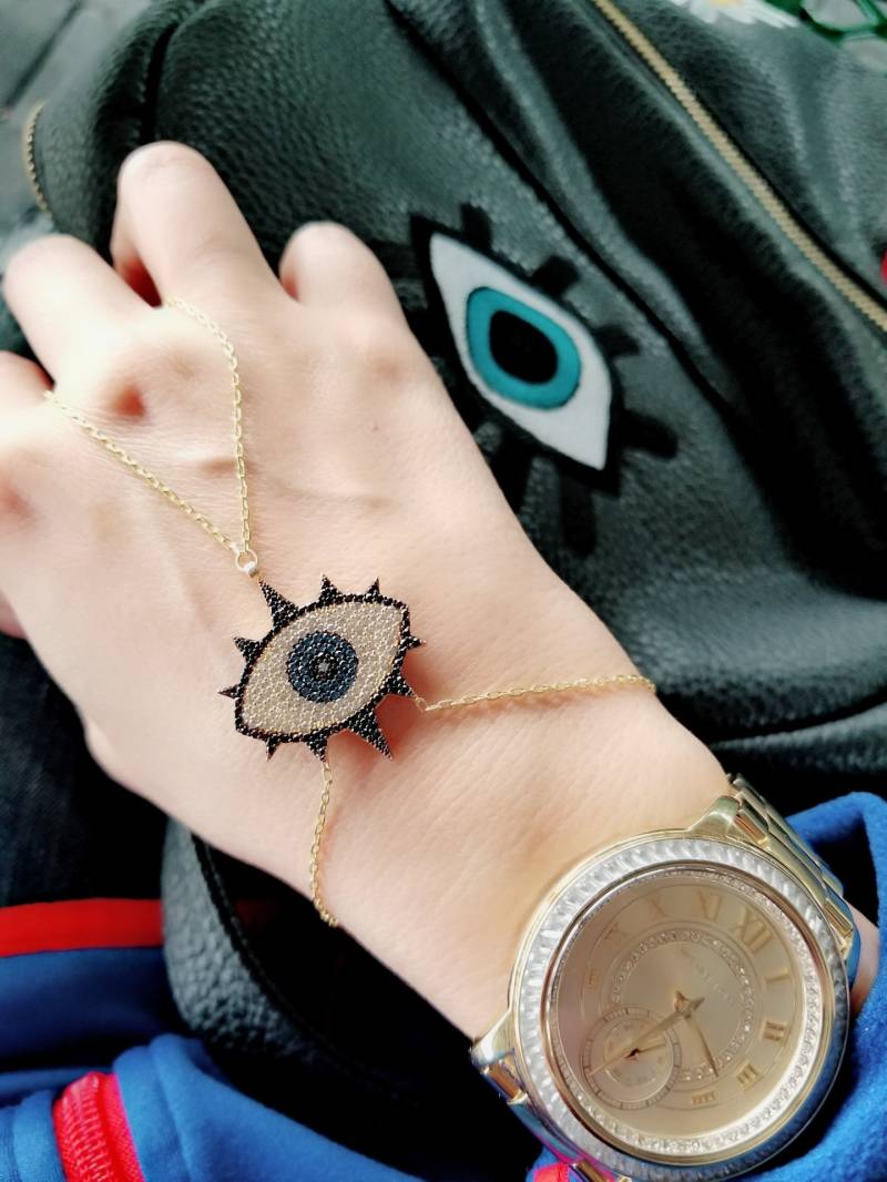 Evil Eye Mit Wimpersklave Armband Verstellbare Handkette| 925 Sterling Silber Glücksbringer von ByLivRich