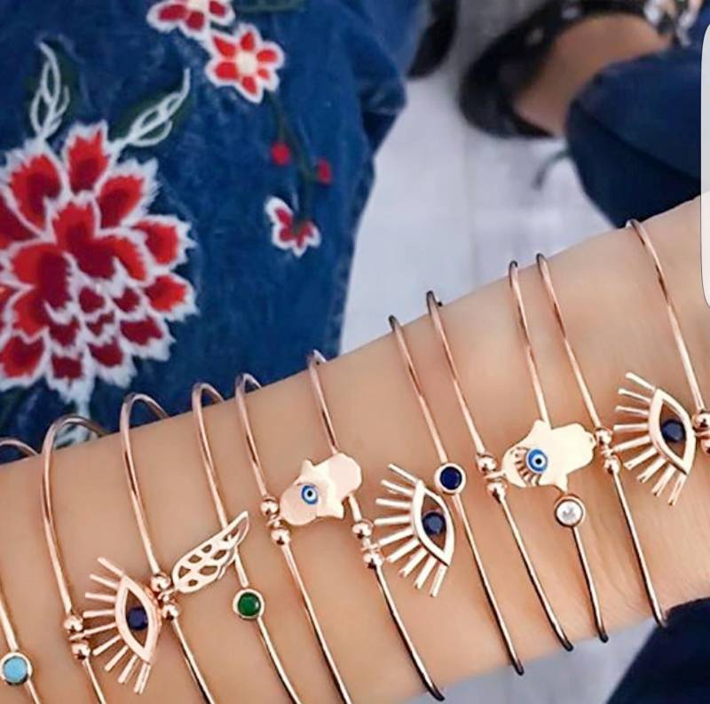 Gold Zirkonia Evil Eye Mit Wimpern Armband Bangle Über 925 Sterling Silber von ByLivRich