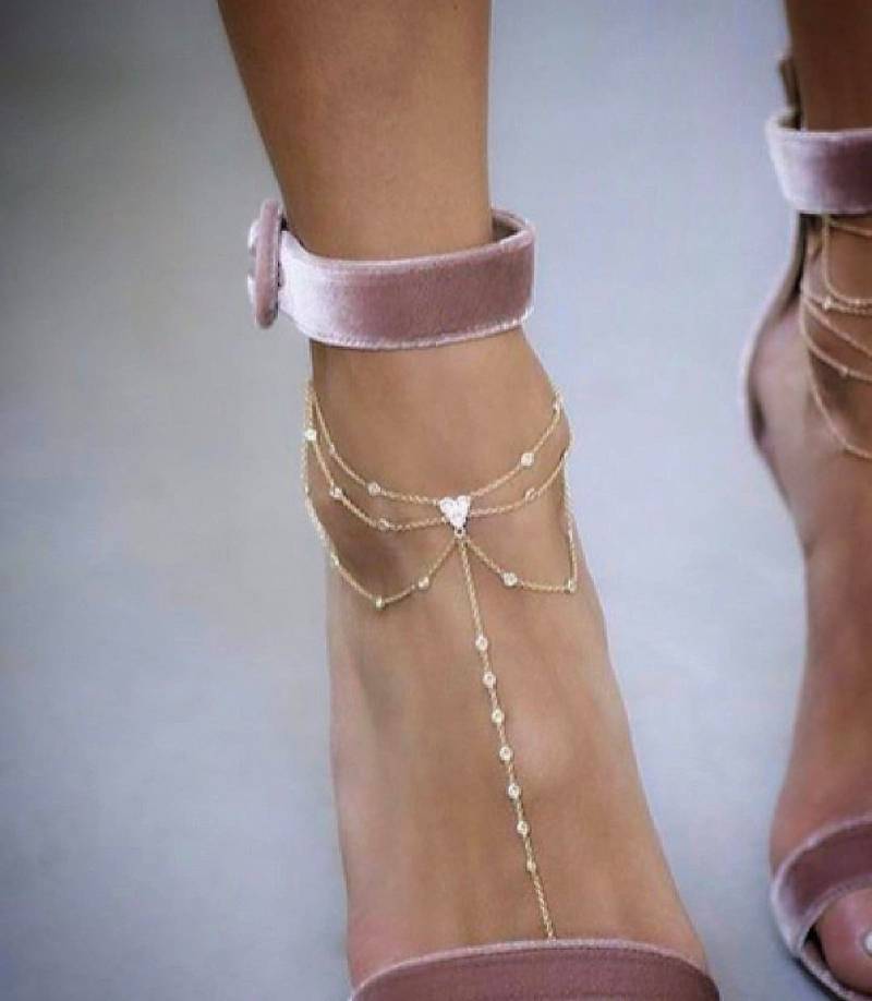 Klare Zirkon Fuß Kette Fußkettchen, Barfuß Sandale 925 Sterling Silber von ByLivRich
