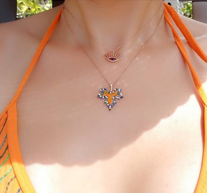 Marineblau Mini Auge Mit Wimpern Minimal Viel Glück Glücksbringer Halskette | 925 Sterling Silber von ByLivRich