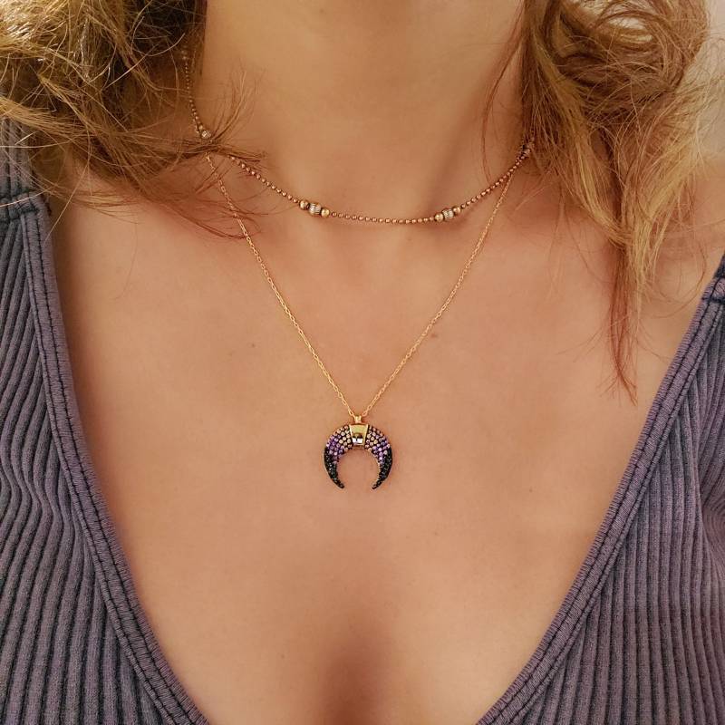 Massiv 925 Sterling Silber Zirkon Mond Halskette von ByLivRich