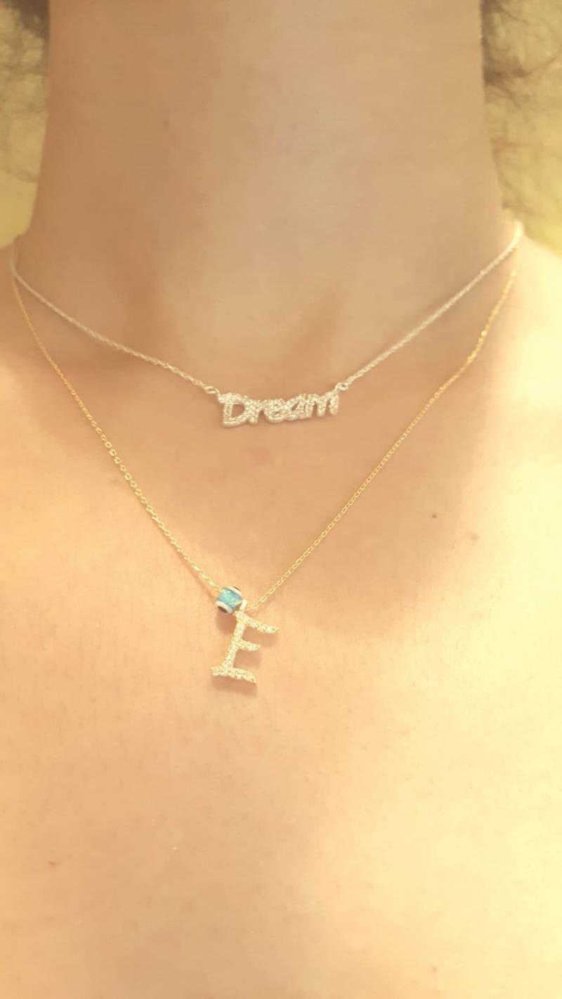 Massive 925 Sterling Silber Klare Zirkonia Buchstabe Anfangsnamen Halskette von ByLivRich