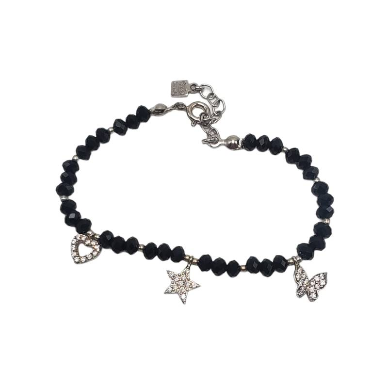 Massives 925 Sterling Silber Glücksbringer Armband Mit Hämatit Und Zirkonia von ByLivRich