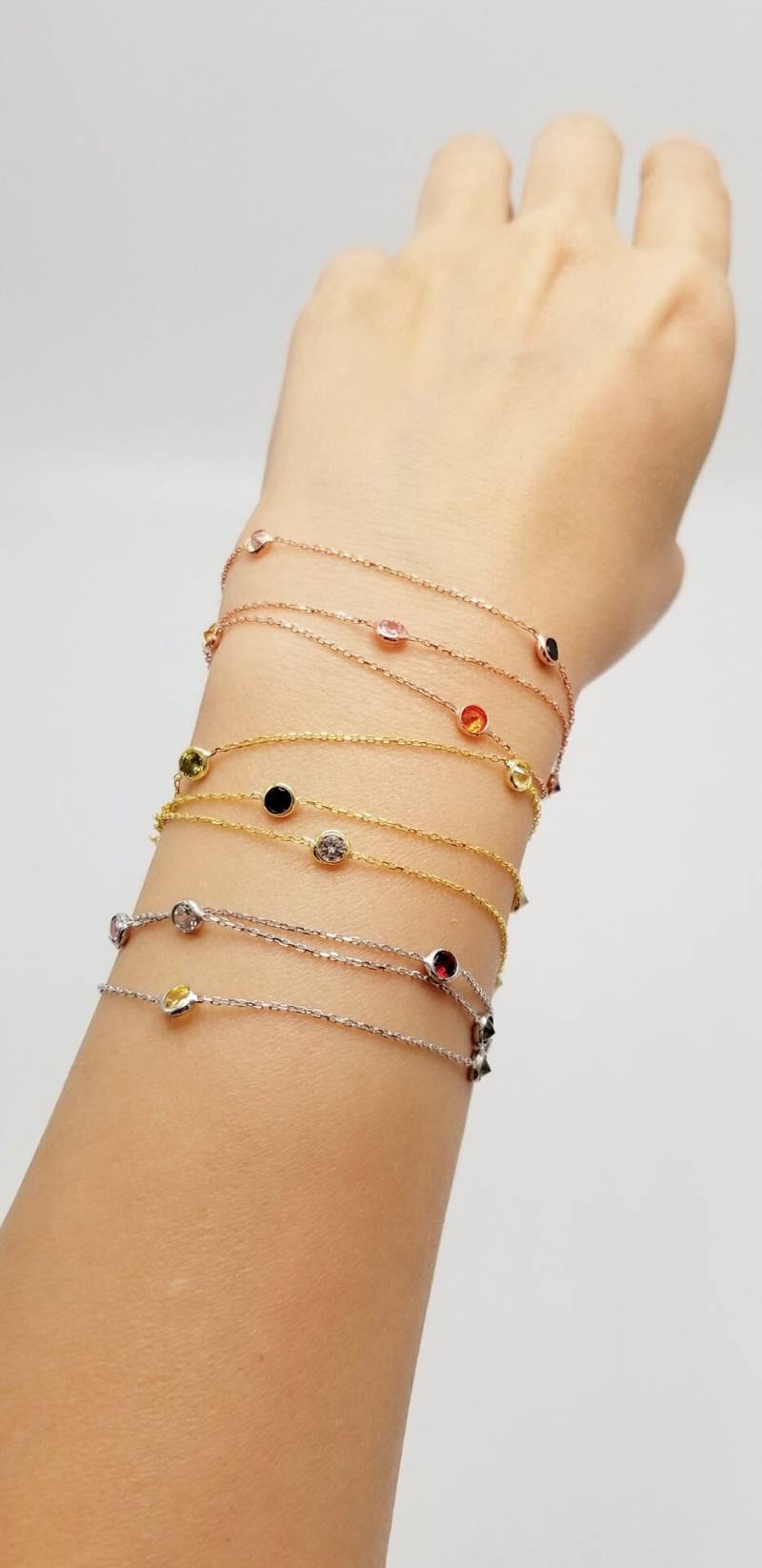 Multi Farbe Regenbogen Zirkon Drei Bügel Armband Einstellbar | 925 Sterling Silber von ByLivRich