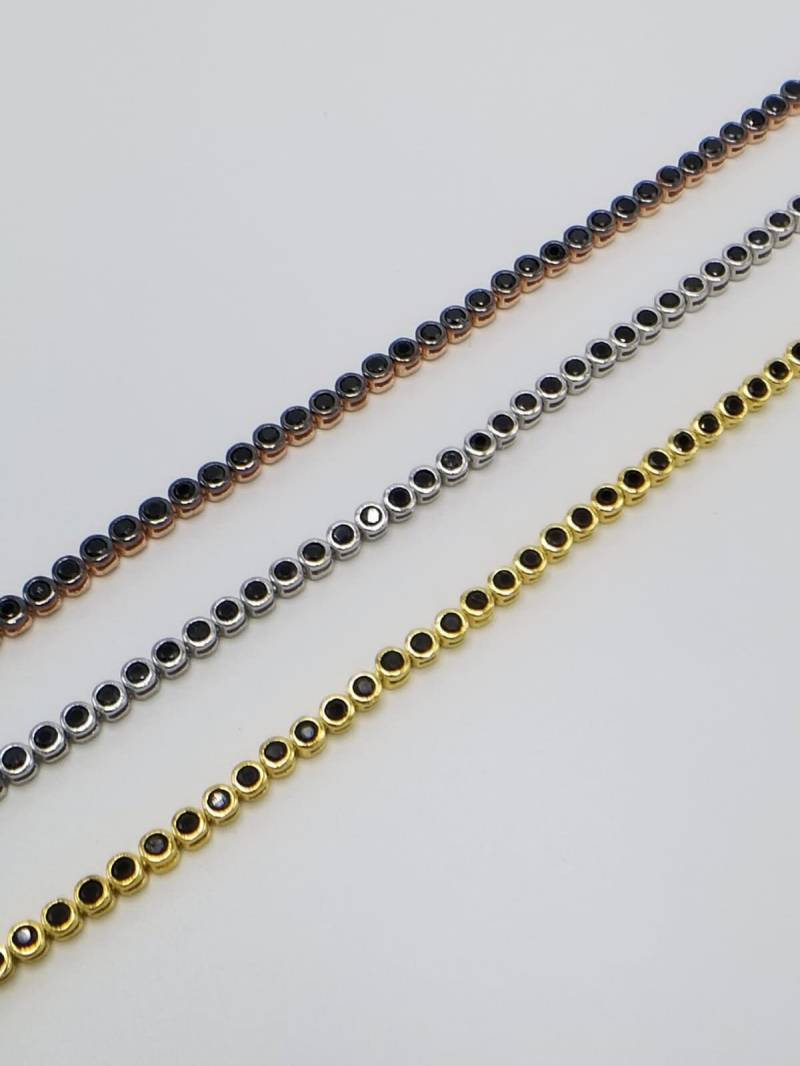 Tennis Schwarzer Zirkon Wasserweg Armband Einstellbar 925 Sterling Silber von ByLivRich