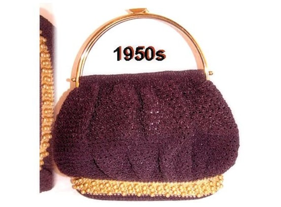 Vintage 1950Er Jahre Geldbörse Braun Gehäkelt Designer Handtasche Mad Man Sammler Gartenparty Rockabilly Retro Kleid Vlv von ByMidnightSparkle