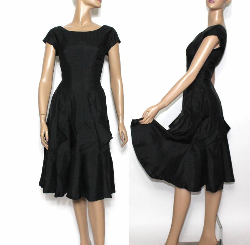 Vintage 1950Er Jahre Kleid - Schwarzes Swing-Kleid Tellerrock Designer Jean Lincourt Partykleid Cocktailkleid 50Er Wackelkleid von ByMidnightSparkle