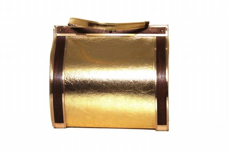 Vintage 1960S Geldbörse - Gold Handtasche Designer Goldstein Original Chrom Rahmen Intarsien Holz Retro 60S Purse von ByMidnightSparkle