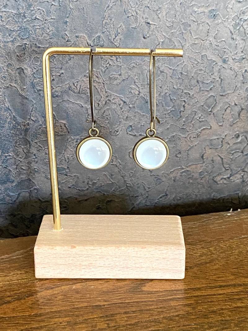 Cabochon-Ohrhänger, Perlmuttartig, Silberfarben, Minimalistisch von ByMinily