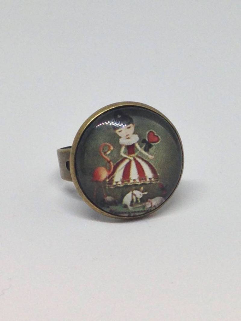 Runder Cabochon-Ring, Kleines Mädchen, Fantasie, Zirkus, Original von ByMinily