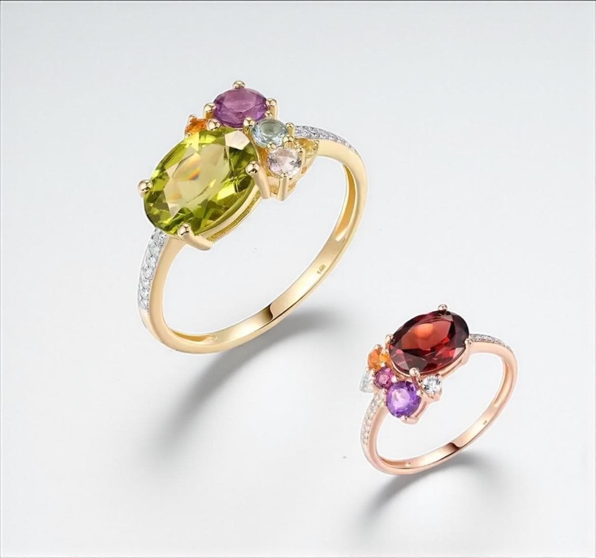 14K Gelb & Rose Gold Granat Ring - Bunter Edelstein Schmuck von ByMoonJewels