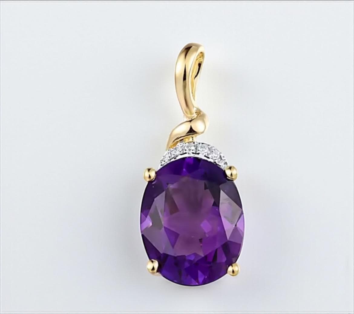 14K Gelbgold Amethyst & Diamant Anhänger - Zierliche Alltags Halskette Für Damen 14K Gelbgold Amethyst & Diamant Anhänger - Zierliche Alltags Halskette Für Damen von ByMoonJewels