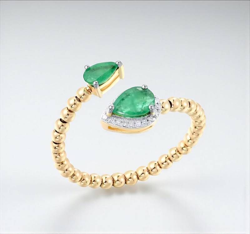 14K Gelbgold Ring - Smaragd & Diamant Verstellbares Offenes Design von ByMoonJewels