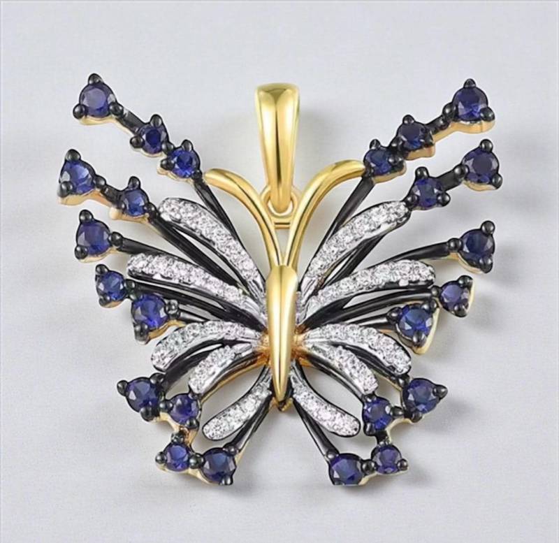 14K Gelbgold Schmetterling Anhänger Diamant & Blauer Saphir Fine Jewelry 14K Gelbgold Schmetterling Anhänger Diamant & Blauer Saphir Fine Jewelry von ByMoonJewels