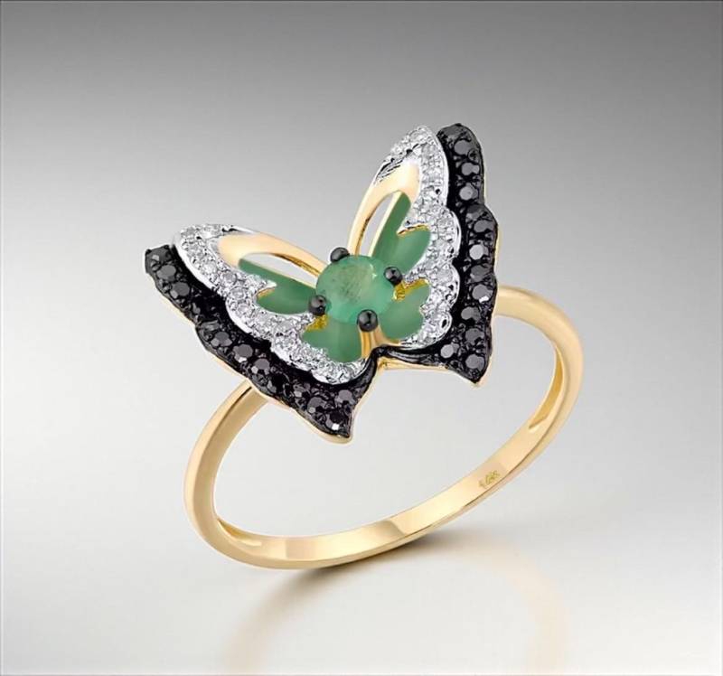 14K Gelbgold Schmetterling Ring Mit Smaragd Und Diamanten - Eleganter Feiner Schmuck Für Damen 14K Gelbgold Schmetterling Ring Mit Smaragd Und Diamanten - Eleganter Feiner Schmuck Für Damen von ByMoonJewels