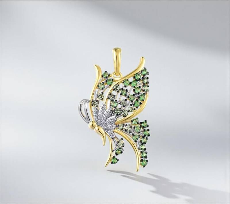 14K Gold Schmetterling Anhänger Diamant & Grüner Granat Akzent 14K Gold Schmetterling Anhänger Diamant & Grüner Granat Akzent von ByMoonJewels