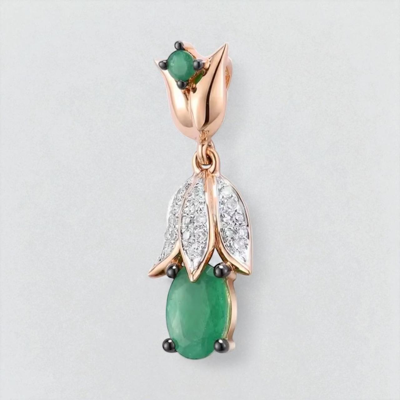 14K Rose Gold Smaragd & Diamant Blume Anhänger Halskette von ByMoonJewels