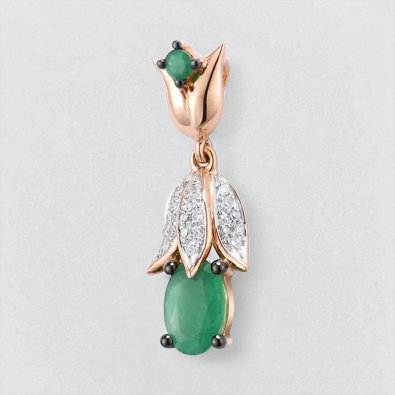 14K Rose Gold Smaragd & Diamant Blume Anhänger Halskette von ByMoonJewels
