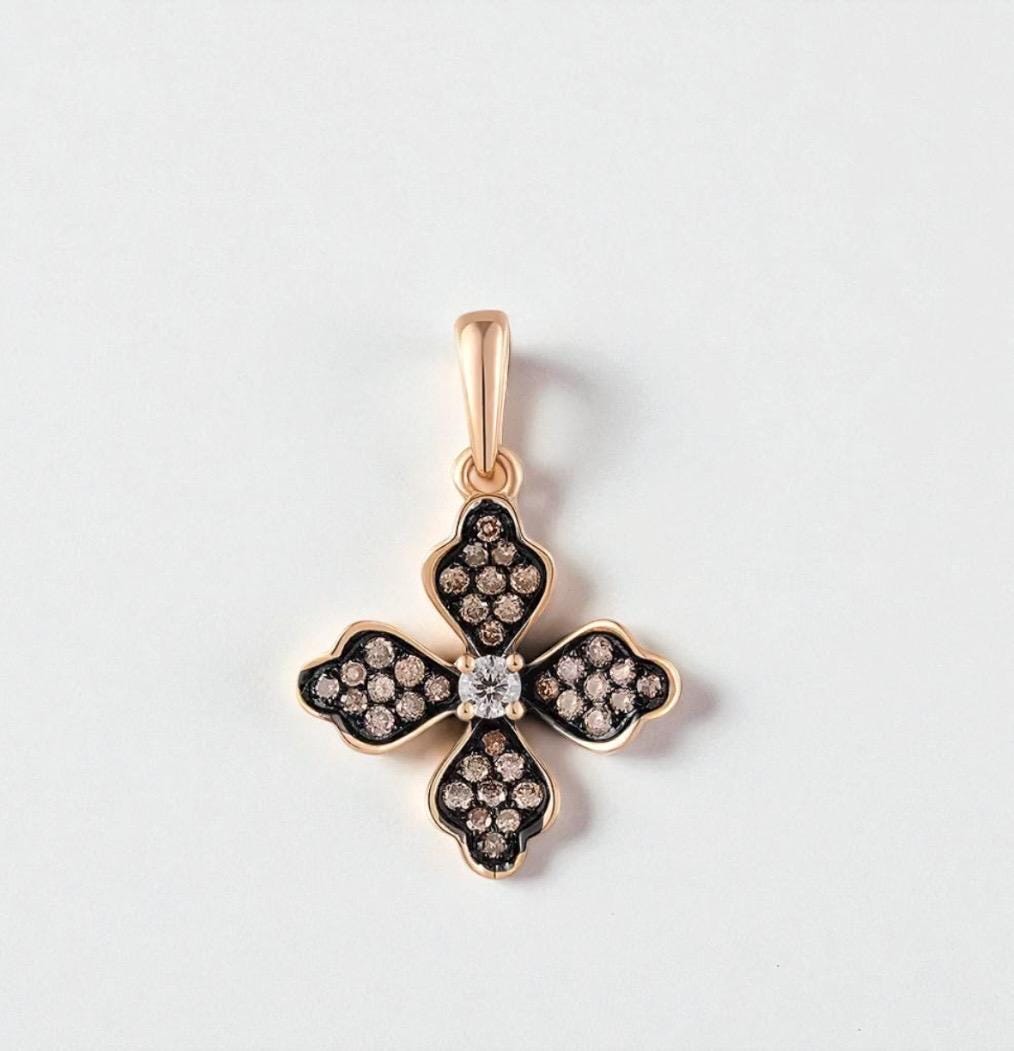 14K Rosegold Blumenanhänger Mit Braunen Diamanten - Elegantes Jubiläums- Oder Hochzeitsgeschenk von ByMoonJewels