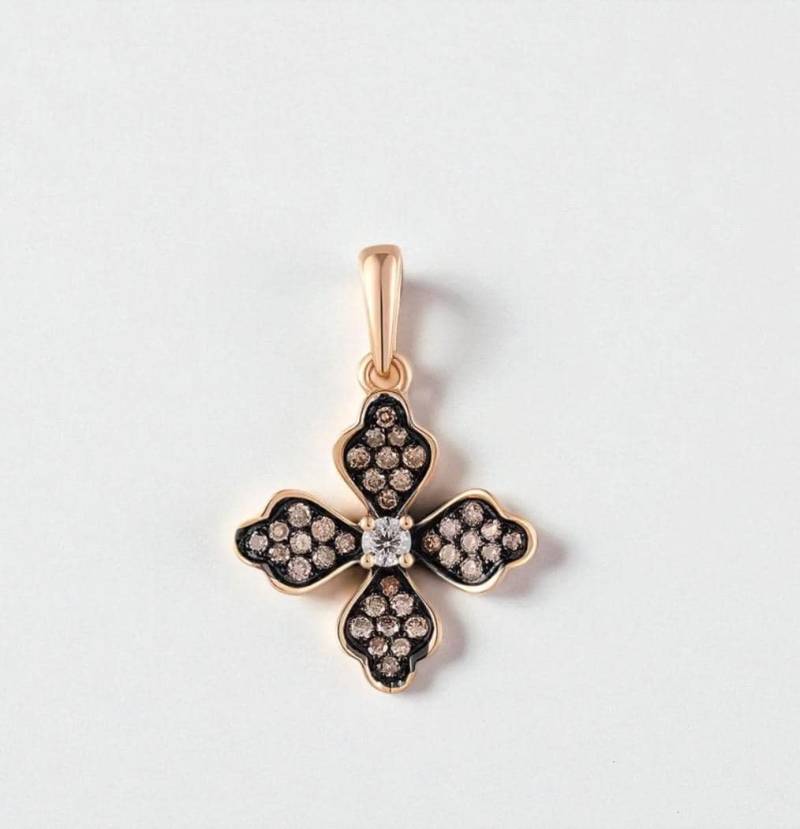 14K Rosegold Blumenanhänger Mit Braunen Diamanten - Elegantes Jubiläums- Oder Hochzeitsgeschenk von ByMoonJewels