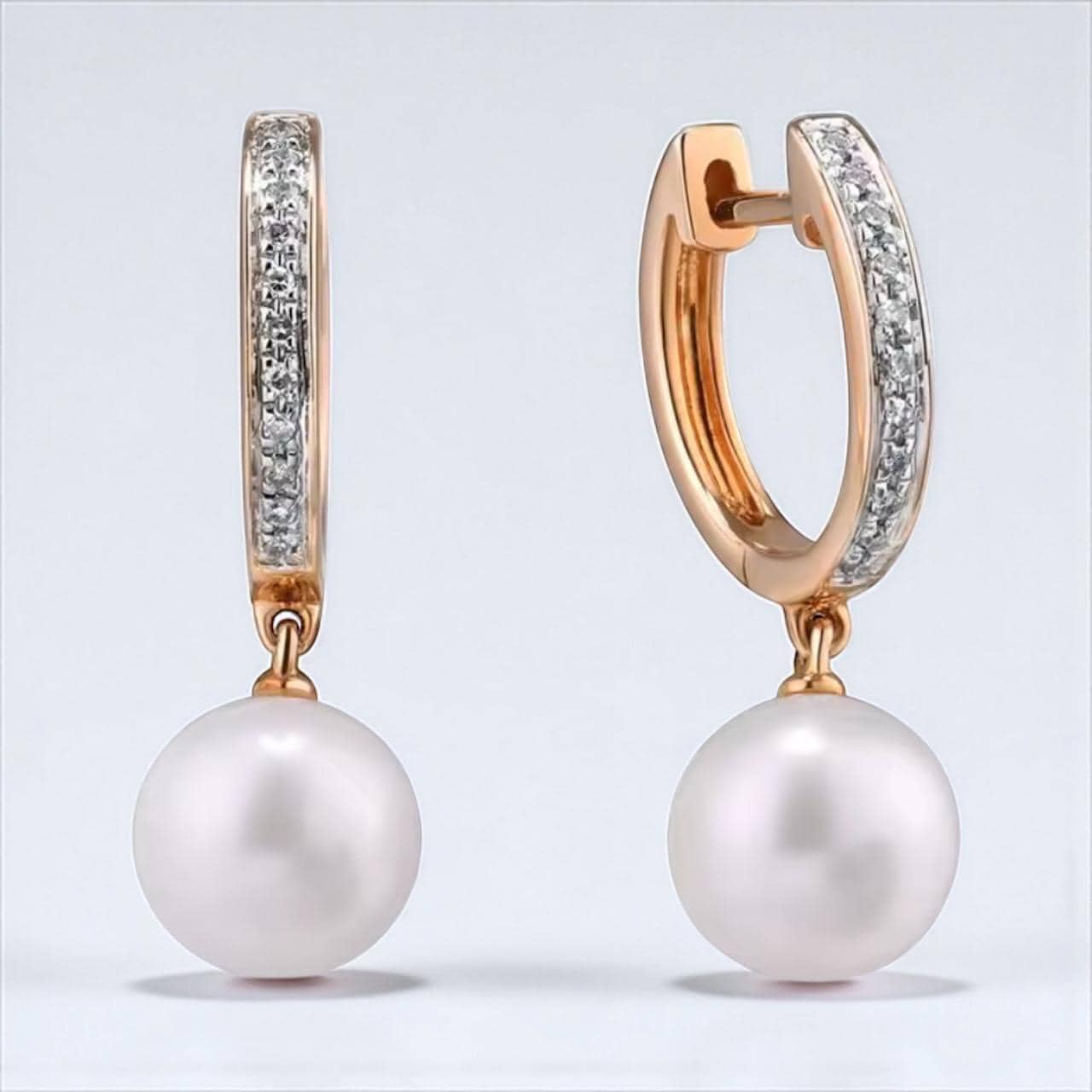 14K Rosegold Diamant Süßwasserperlen Ohrringe Eleganter Hochzeitsschmuck 14K Rosegold Diamant Süßwasserperlen Ohrringe Eleganter Hochzeitsschmuck von ByMoonJewels