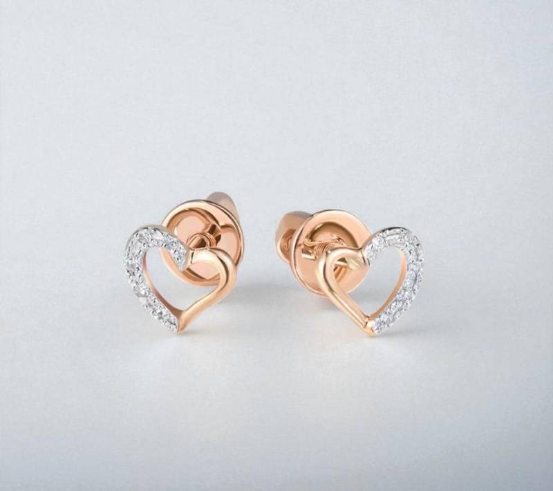 14K Rosegold Herz Ohrstecker Mit Diamanten Eleganter Jubiläumsschmuck von ByMoonJewels