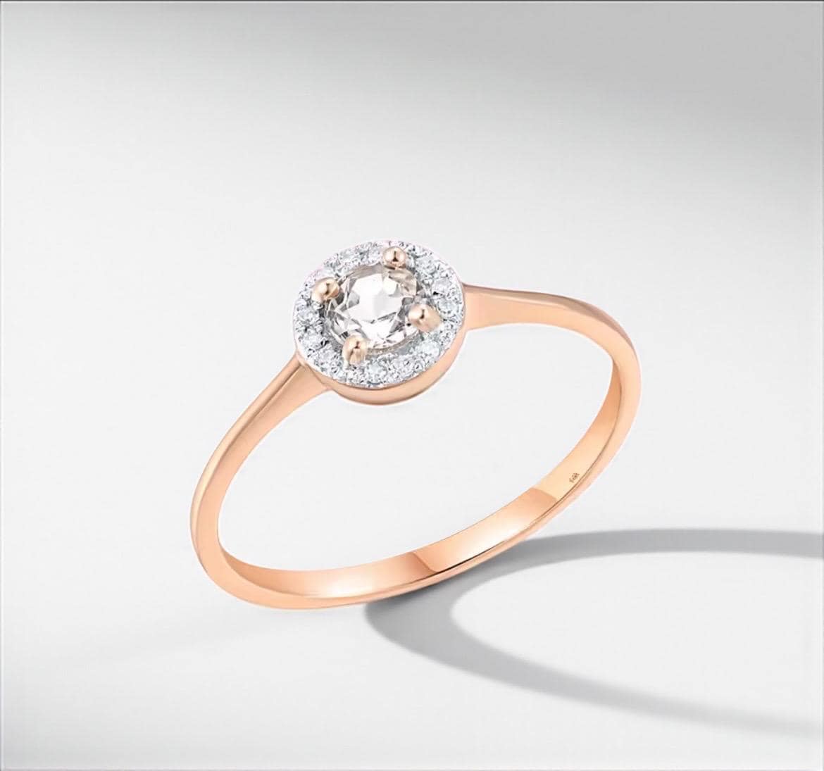 14K Rosegold Ring - Weißer Topas Mit Diamant Akzent Feiner Solitärschmuck 14K Rosegold Ring - Weißer Topas Mit Diamant Akzent Feiner Solitärschmuck von ByMoonJewels