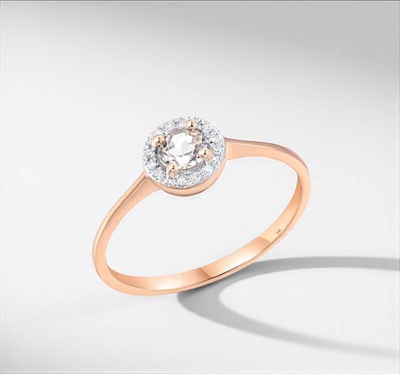 14K Rosegold Ring - Weißer Topas Mit Diamant Akzent Feiner Solitärschmuck 14K Rosegold Ring - Weißer Topas Mit Diamant Akzent Feiner Solitärschmuck von ByMoonJewels