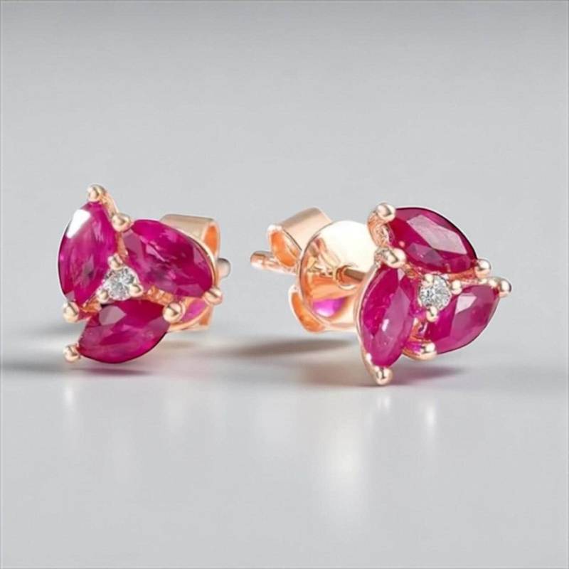 14K Rosegold Rubin Ohrstecker Zierliche Diamant Akzente von ByMoonJewels